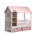 Letto per bambini-legno-MDF-140x88x176 cm-bianco-rosa-naturale-stile casetta con cassetti
