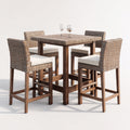 Set da pranzo da esterno - legno-rattan-tessuto - 90x90x105 cm - noce naturale-beige - stile bar da patio