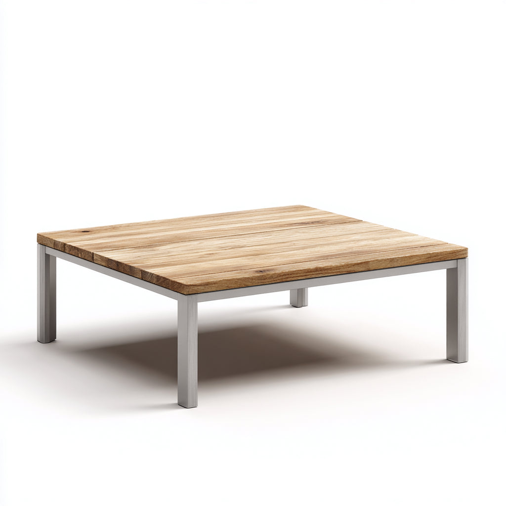 Tavolo da giardino - Legno di acacia - Alluminio - 120x80x45 cm - Naturale-Argento - Contemporaneo