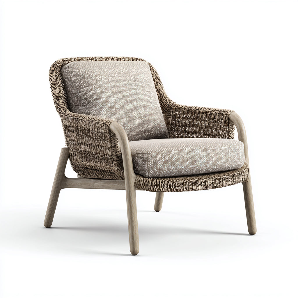 Poltrona da giardino - rattan - legno - tessuto - 82x78x83 cm - beige-naturale - stile boho
