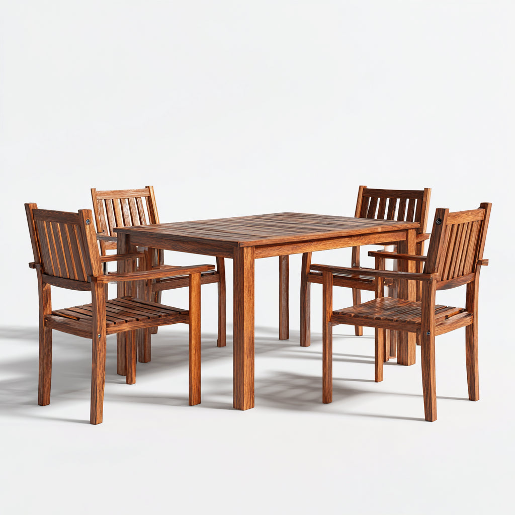 Set da pranzo da esterno - legno massello - 140x90x75 cm - teak naturale - stile rustico moderno