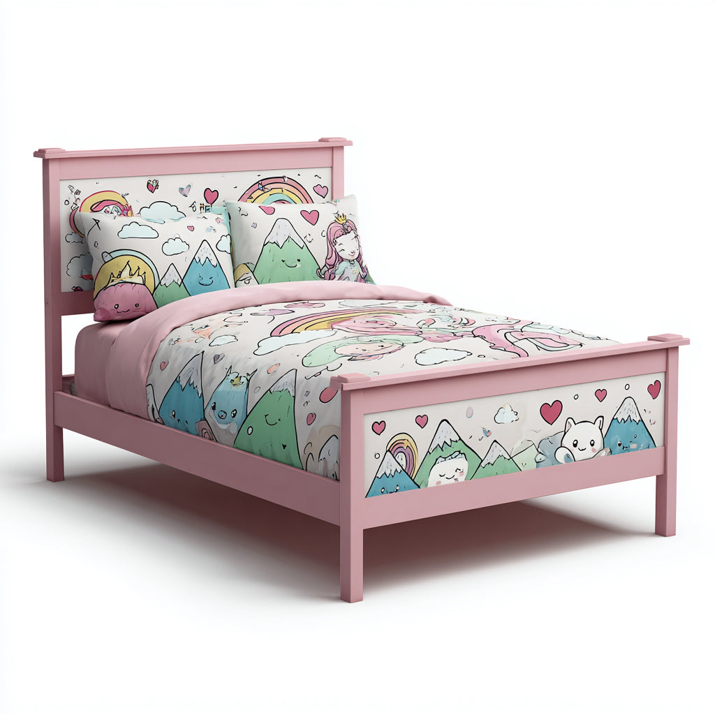 Letto per bambini-legno-MDF-160x85x96 cm-rosa-bianco-multicolore-stile fiaba