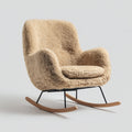 Sedia a dondolo-tessuto bouclé-metallo-legno-88x89x100 cm-beige-nero-marrone-stile nordico rétro