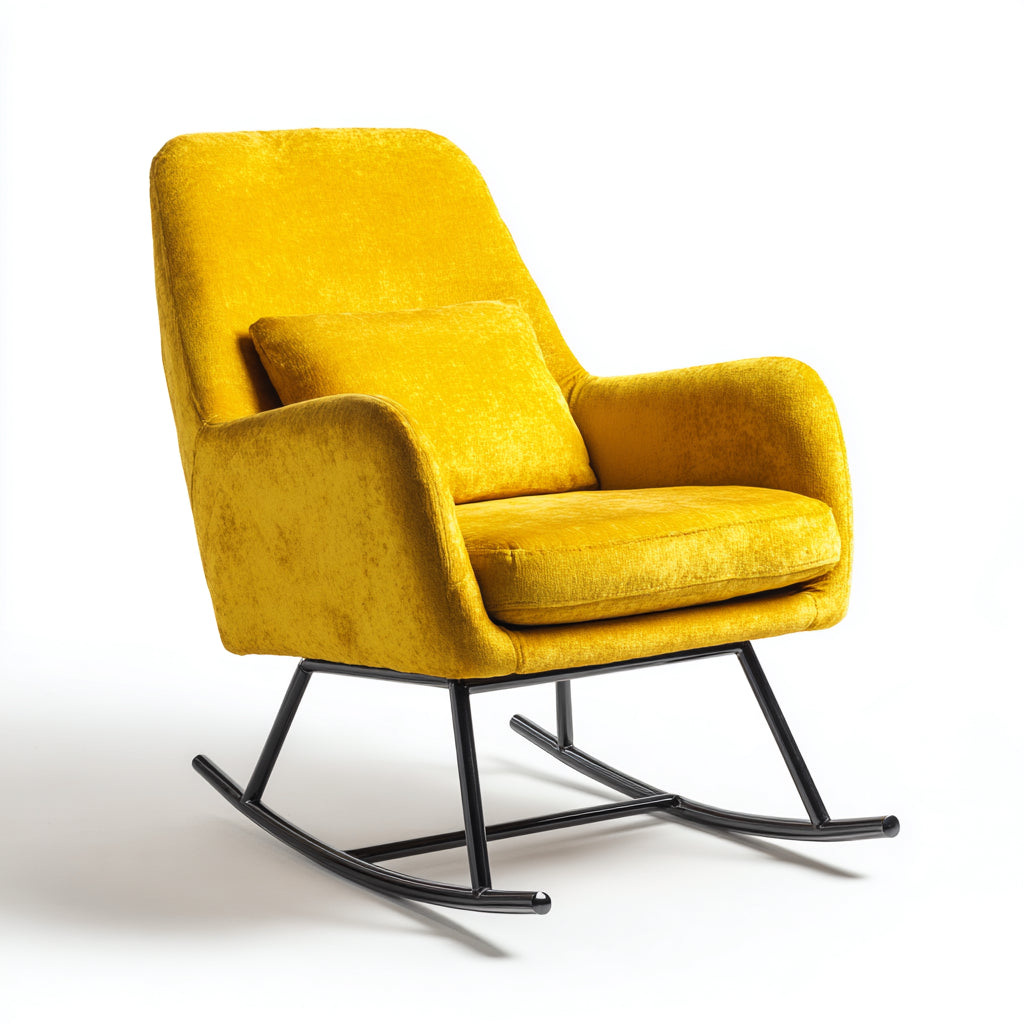 Sedia a dondolo-tessuto-metallo-80x88x101 cm-giallo-nero-stile moderno rétro