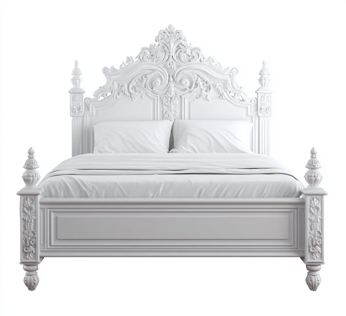 Letto matrimoniale - Legno - 218x178x168 cm - Bianco - classico barocco