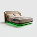 Letto matrimoniale - Metallo-Tessuto - 214x174x112 cm - Beige-Nero-Verde - moderno con illuminazione LED