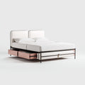Letto matrimoniale-Ecopelle-Metallo-Tessuto-220x205x105 cm-Bianco-Nero-Rosa-Stile moderno con contenitore