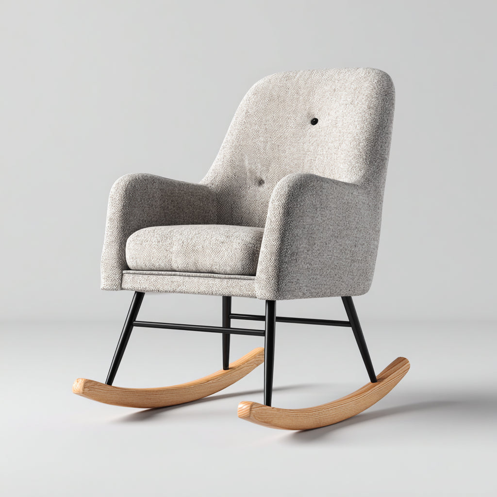 Sedia a dondolo-tessuto-metallo-legno-83x86x103 cm-grigio-nero-marrone-stile moderno rétro