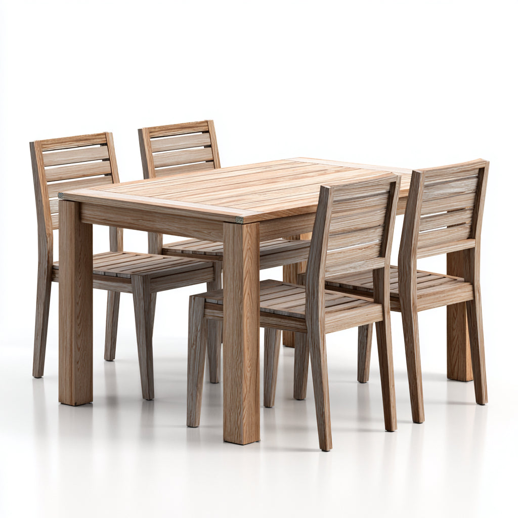Set da pranzo da esterno - legno massello - 150x90x75 cm - rovere naturale - stile moderno da terrazza