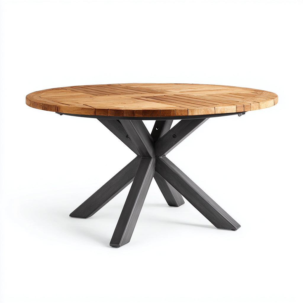 Tavolo da giardino - Legno massello - Metallo - 150x150x75 cm - Naturale-Grigio antracite - Industriale