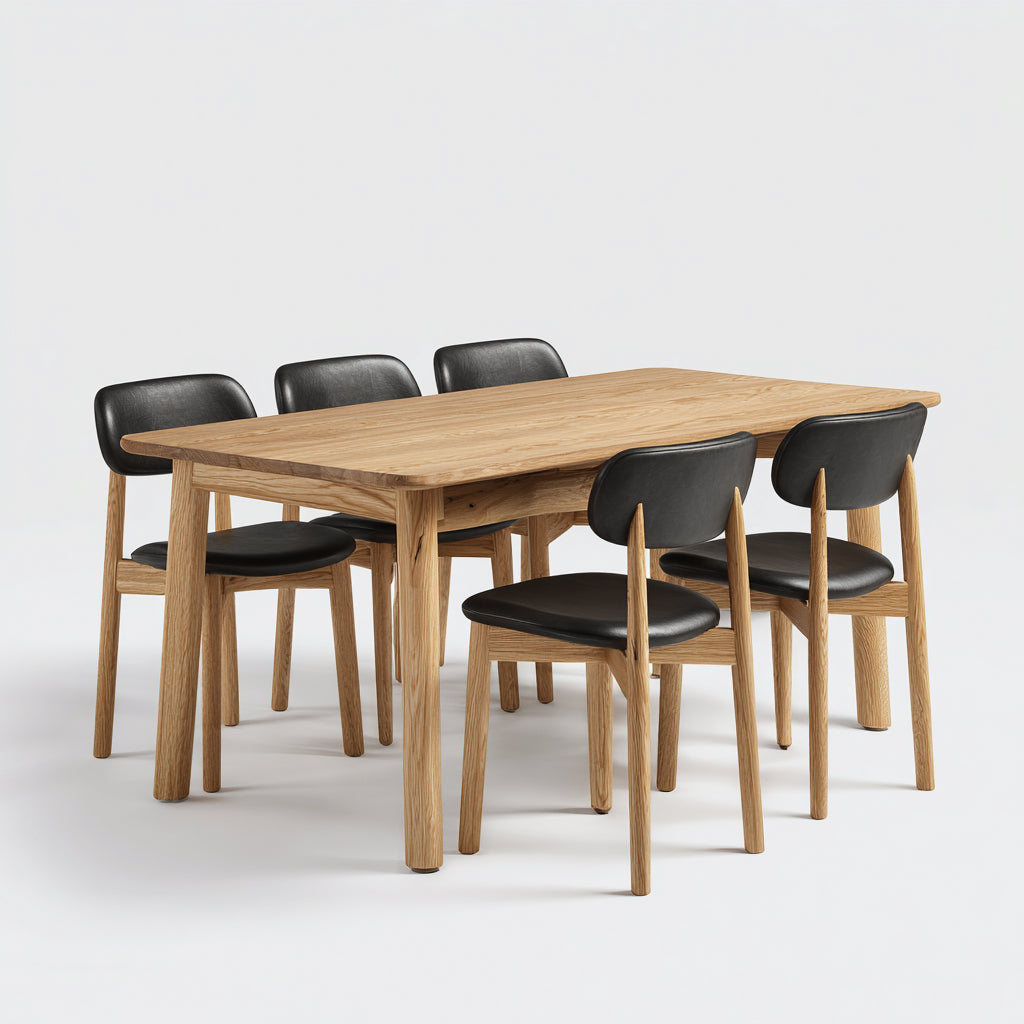 Set da pranzo da esterno - legno massello-ecopelle - 160x90x75 cm - rovere naturale-nero - design moderno