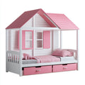 Letto per bambini-legno-MDF-160x90x178 cm-bianco-rosa-stile casetta con cassetti