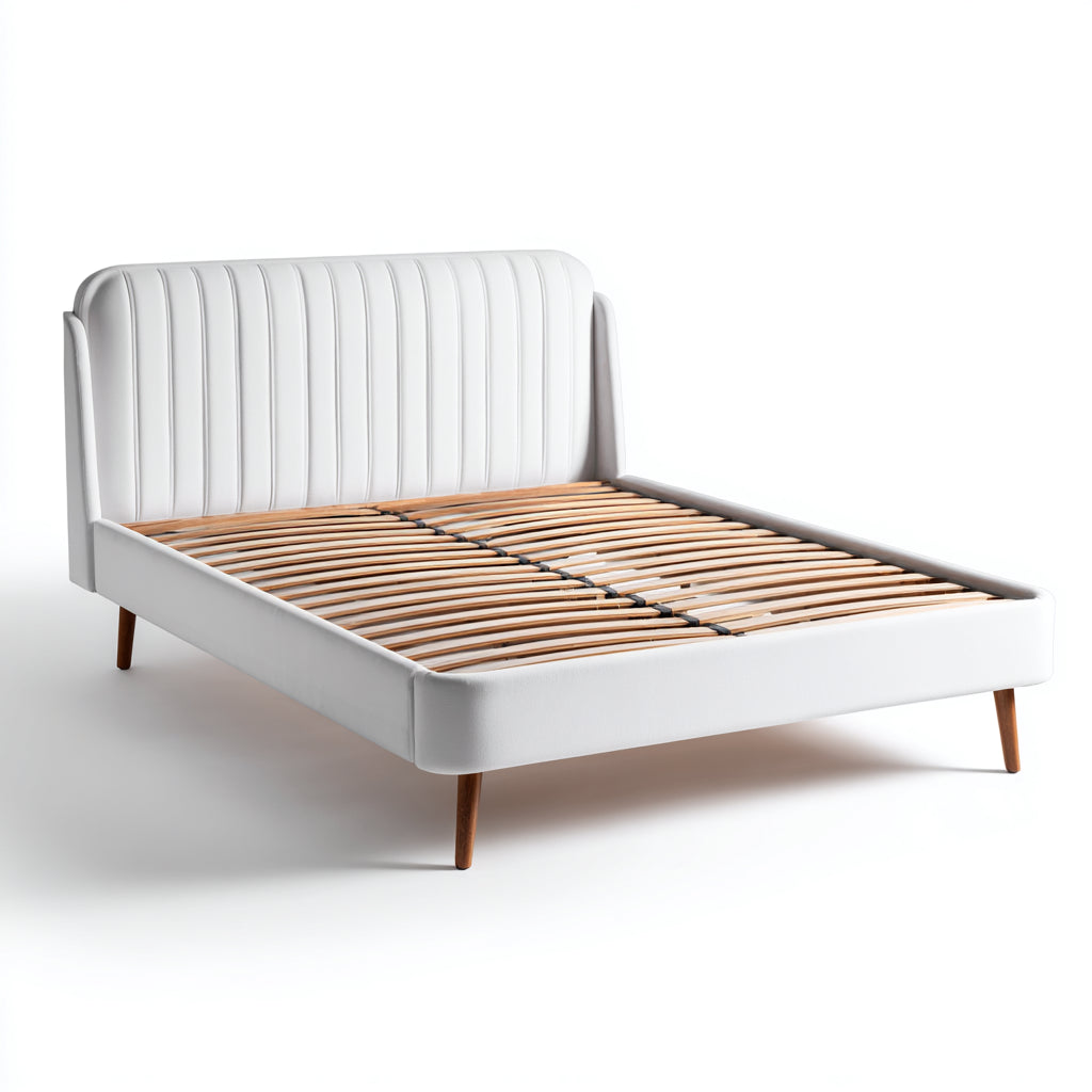 Letto matrimoniale - Tessuto-Legno - 208x168x106 cm - Bianco-Legno naturale - moderno minimalista