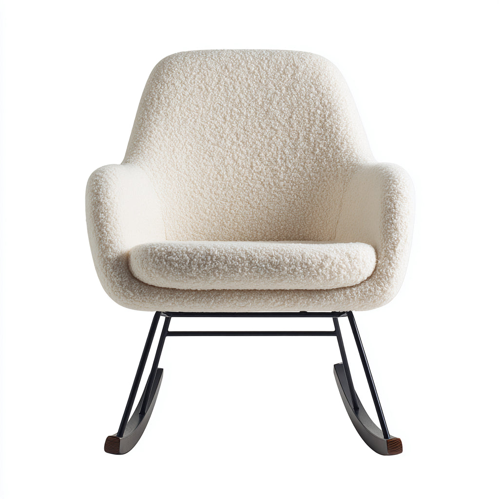 Sedia a dondolo-tessuto bouclé-metallo-legno-81x86x98 cm-bianco-nero-marrone-stile moderno rétro