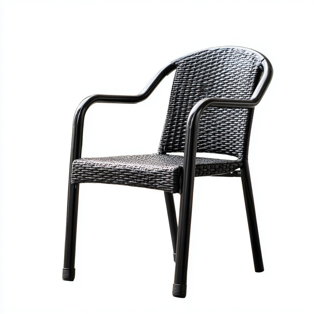 Poltrona da giardino-rattan-metallo-62x58x82 cm-nero-stile moderno