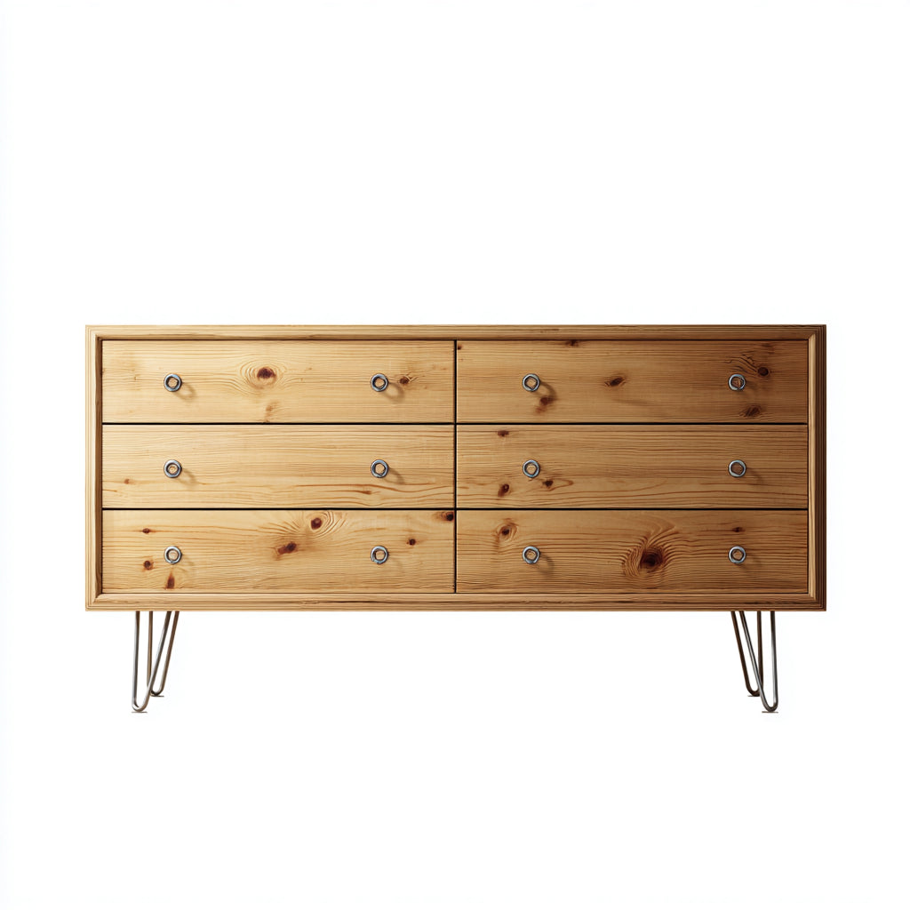 Cassettiera - legno-metallo - 140x40x76 cm - legno naturale - industriale