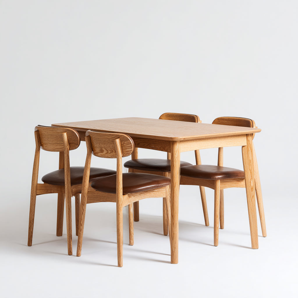 Set da pranzo da esterno - legno massello-ecopelle - 145x85x75 cm - rovere naturale-cognac - stile nordico