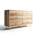 Cassettiera-Legno massello-Metallo-150x45x85 cm-Rovere naturale-Argento-Moderno