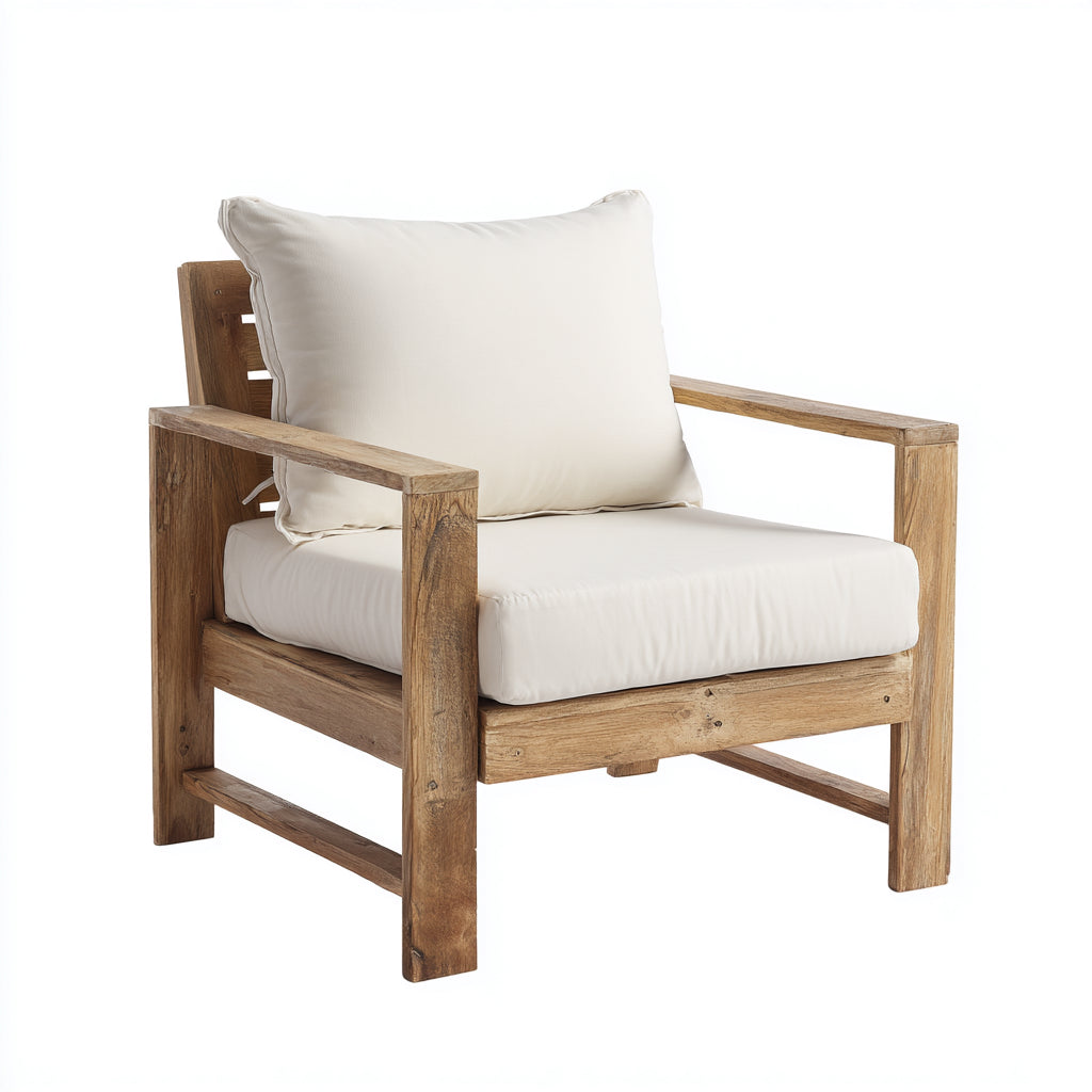 Poltrona da giardino - Legno-Tessuto - 78x76x78 cm - Crema-Legno naturale - Rustico contemporaneo
