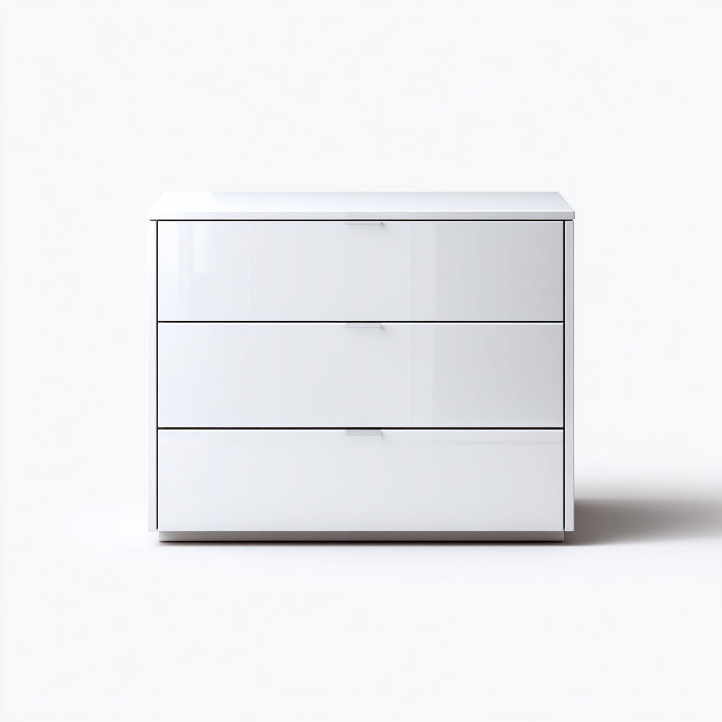 Cassettiera-MDF-Metallo-92x42x78 cm-Bianco lucido-Argento-Moderno