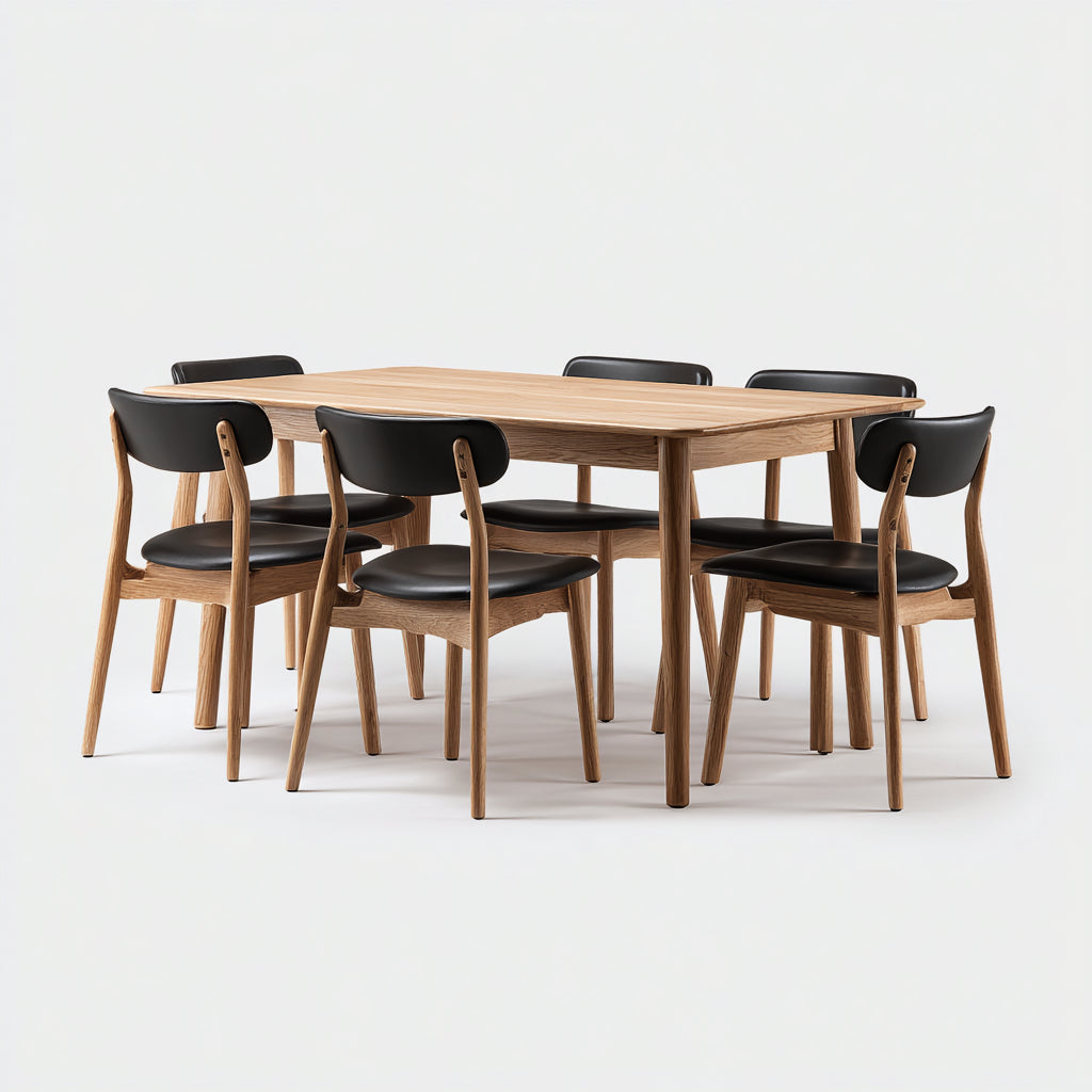 Set da pranzo da esterno - legno massello-ecopelle - 180x95x75 cm - rovere naturale-nero - stile contemporaneo