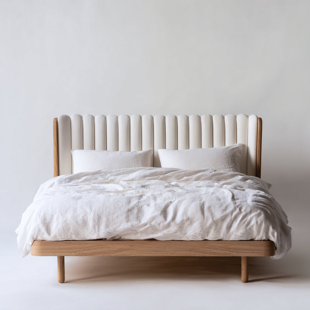 Letto matrimoniale-Legno-Tessuto-216x180x105 cm-Rovere-Bianco-Stile nordico
