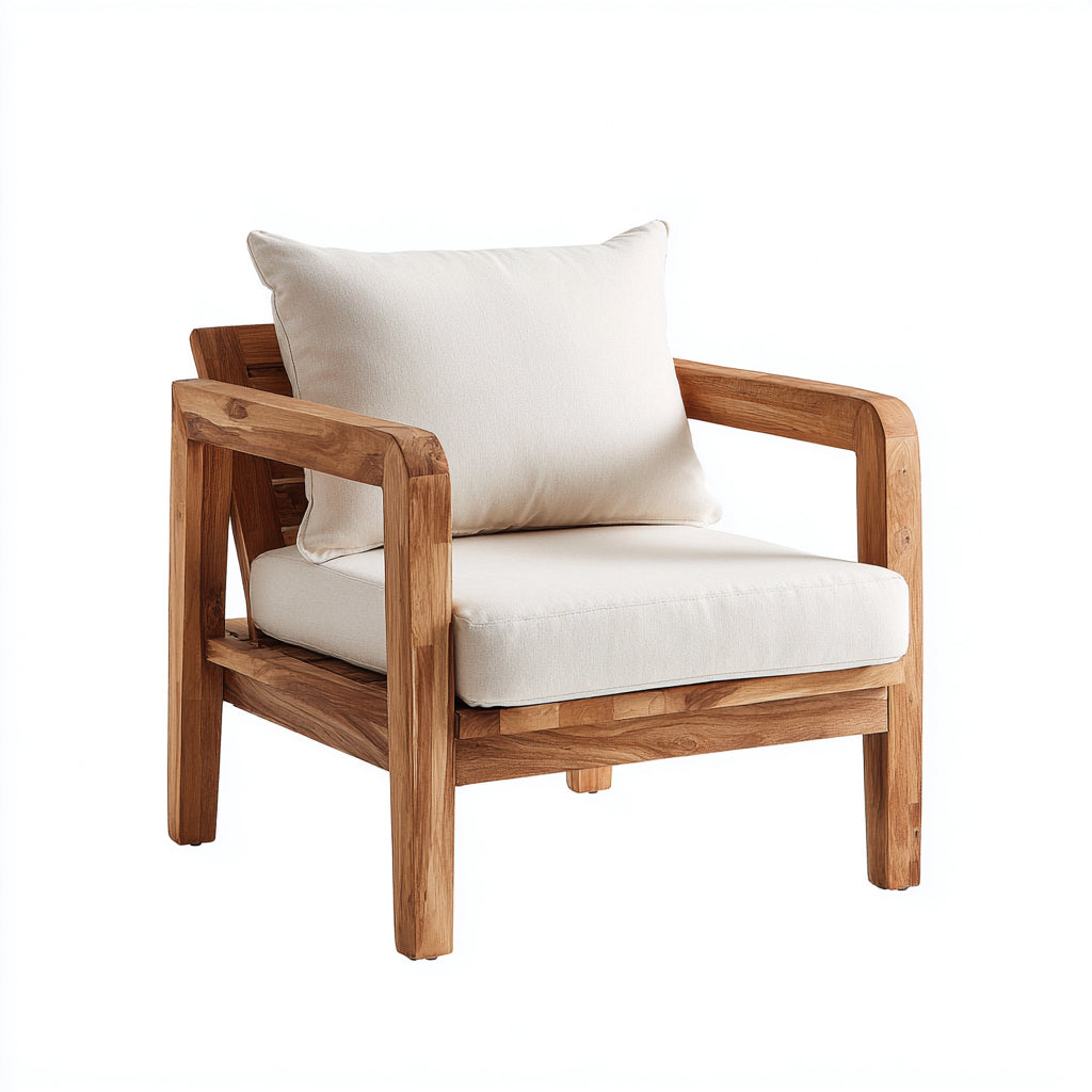 Poltrona da giardino - Legno-Tessuto - 80x77x79 cm - Crema-Legno miele - Naturale moderno