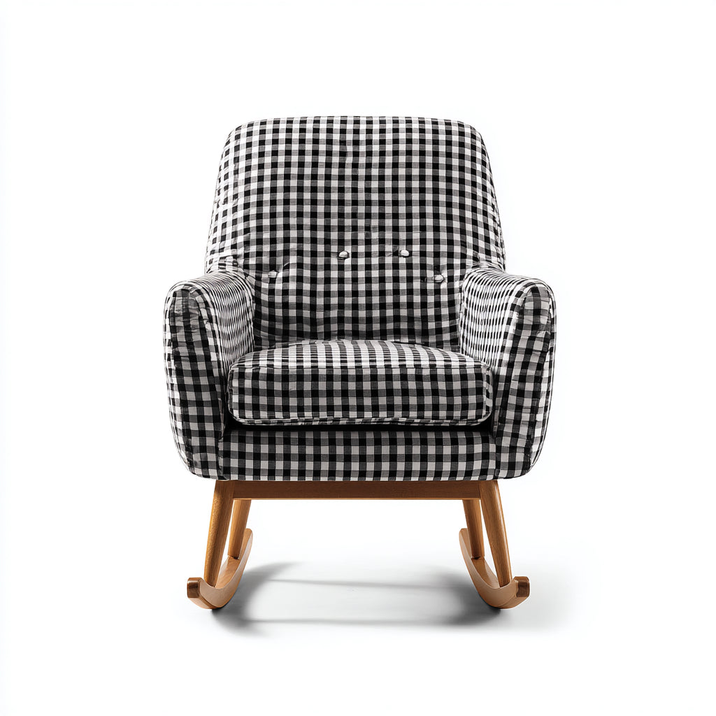 Sedia a dondolo-tessuto-legno-79x84x97 cm-nero-bianco-marrone-stile rétro