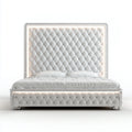 Letto matrimoniale-Ecopelle-Metallo-225x210x150 cm-Bianco-Argento-Stile glamour con LED