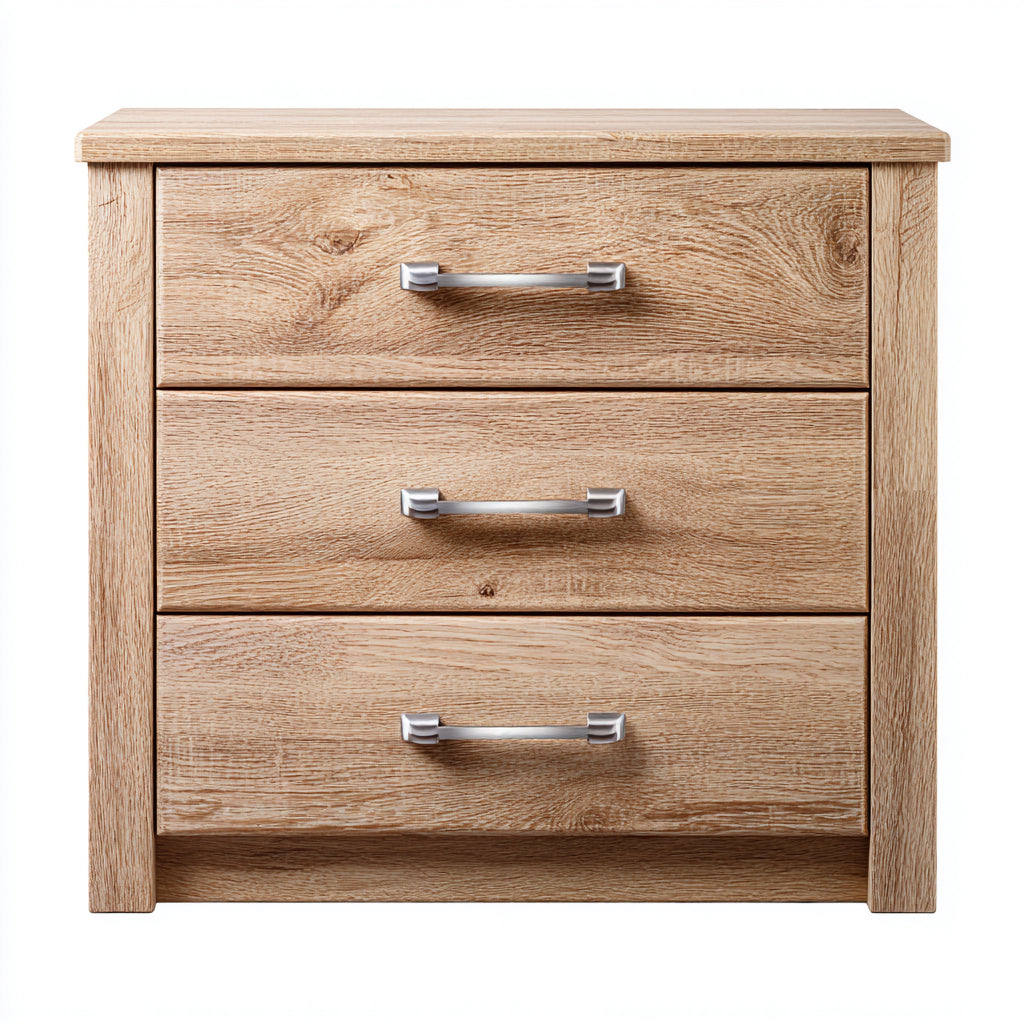 Cassettiera-Legno massello-Metallo-76x40x76 cm-Rovere naturale-Argento-Moderno
