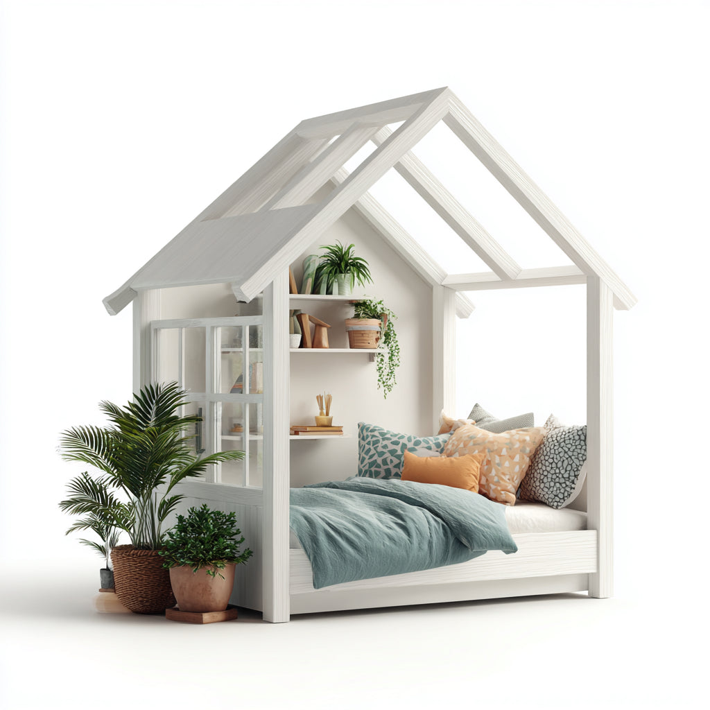 Letto per bambini-legno-MDF-160x88x172 cm-bianco-stile casetta