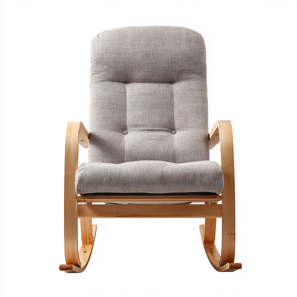 Sedia a dondolo-tessuto-legno-74x88x105 cm-grigio-marrone-stile classico