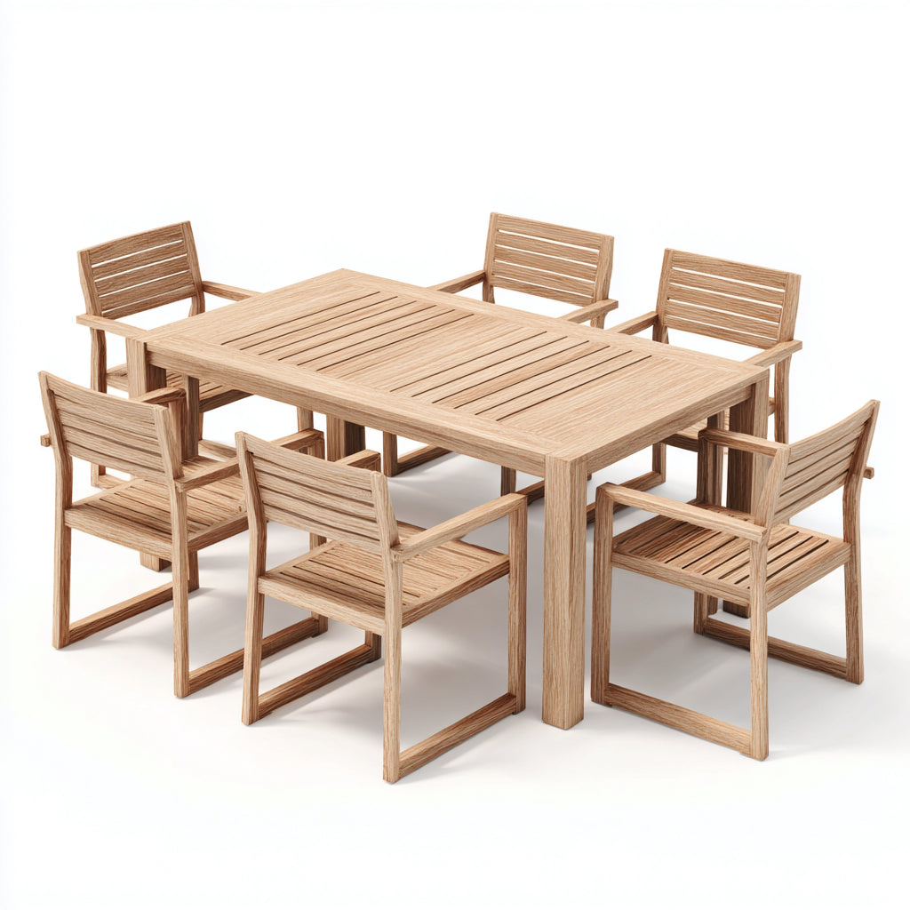 Set da pranzo da esterno - legno massello - 190x100x75 cm - rovere naturale - stile minimal da giardino