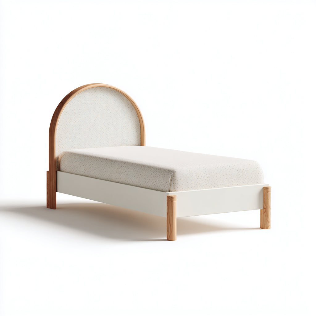 Letto per bambini-legno-tessuto-MDF-140x78x112 cm-bianco-naturale-beige-stile moderno