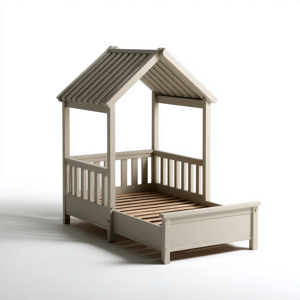 Letto per bambini-legno-MDF-160x84x176 cm-beige-naturale-stile casetta