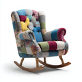 Sedia a dondolo-tessuto-legno-86x92x108 cm-multicolore-marrone-stile patchwork rétro