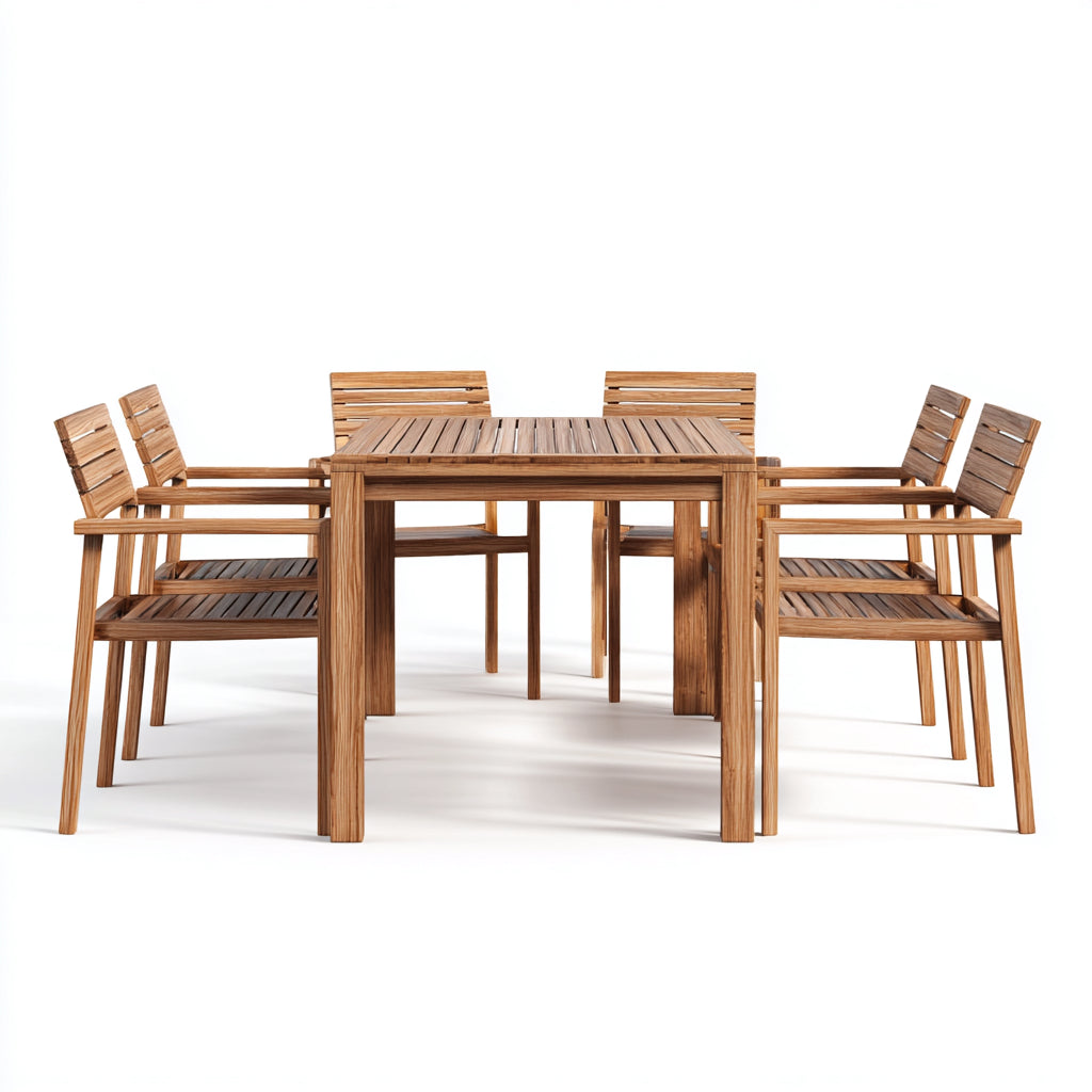 Set da pranzo da esterno - legno massello - 185x95x75 cm - teak naturale - stile moderno da patio