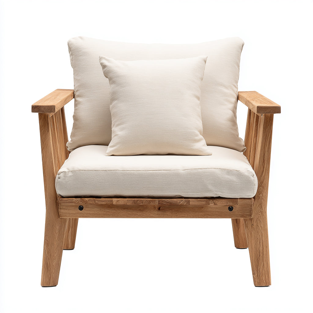Poltrona da giardino - Legno-Tessuto - 82x78x80 cm - Crema-Legno naturale - Rustico moderno