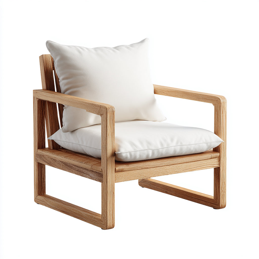 Poltrona da giardino - Legno-Tessuto - 79x75x76 cm - Bianco-Legno naturale - Moderno naturale