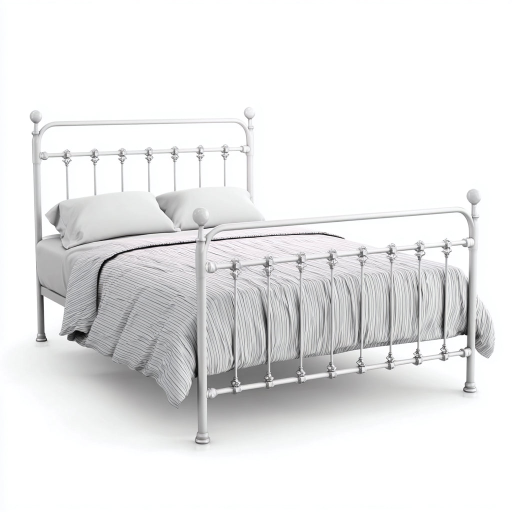 Letto matrimoniale-Metallo-210x148x125 cm-Bianco-Argento-Stile classico