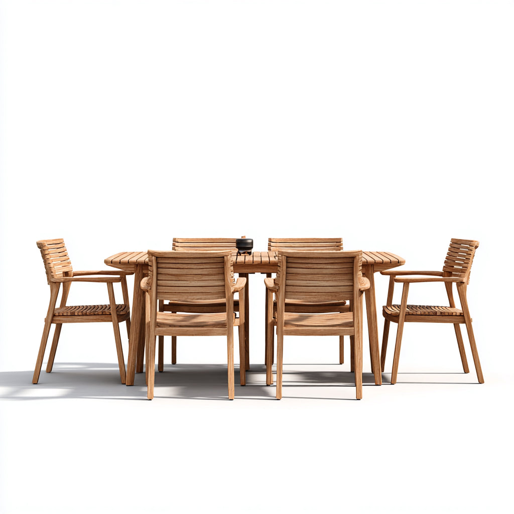 Set da pranzo da esterno - legno massello - 200x100x75 cm - teak naturale - stile lounge da giardino