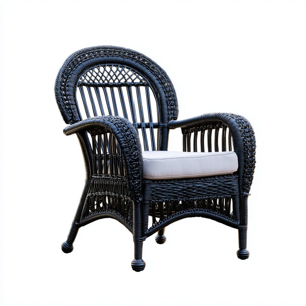 Poltrona da giardino-rattan-tessuto-76x72x91 cm-nero-beige-stile retrò