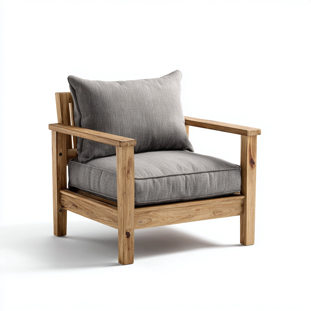 Poltrona da giardino - Legno-Tessuto - 83x78x79 cm - Grigio-Legno naturale - Rustico moderno