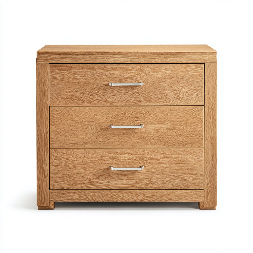 Cassettiera-Legno massello-Metallo-80x42x78 cm-Rovere naturale-Argento-Moderno