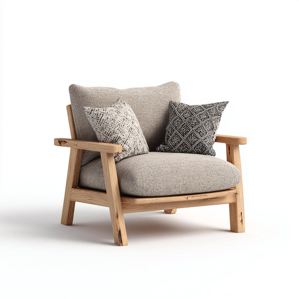 Poltrona da giardino-legno-tessuto-88x80x78 cm-marrone-beige-stile naturale