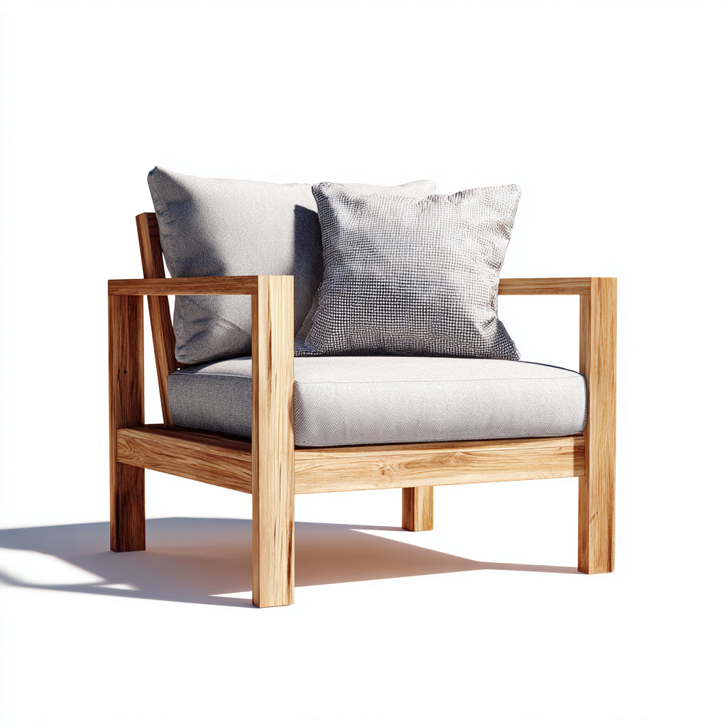 Poltrona da giardino - Legno-Tessuto - 84x79x78 cm - Grigio-Legno naturale - Moderno naturale