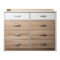 Cassettiera-MDF-Metallo-132x44x96 cm-Rovere naturale-Bianco-Argento-Moderno