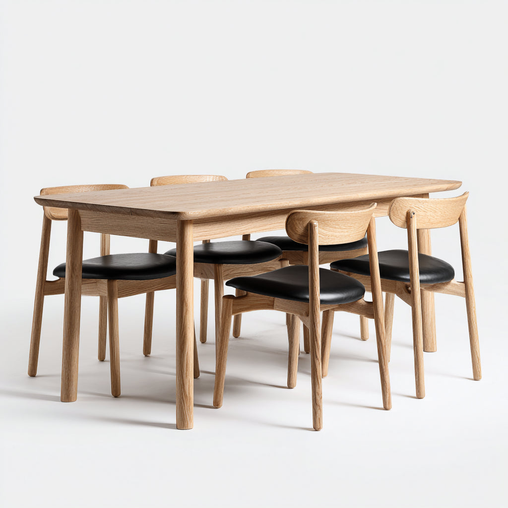 Set da pranzo da esterno - legno massello-ecopelle - 170x90x75 cm - rovere naturale-nero - stile scandinavo