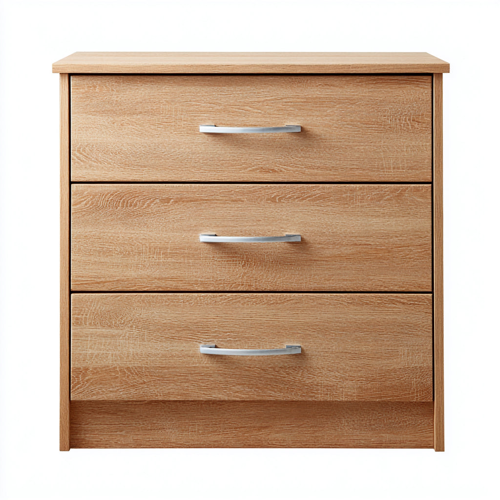 Cassettiera-Legno massello-Metallo-78x40x80 cm-Rovere naturale-Argento-Moderno
