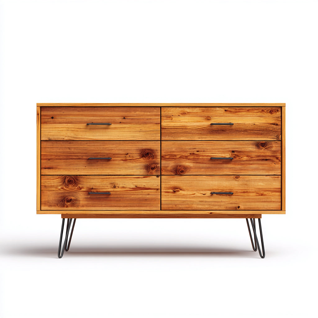 Cassettiera - legno-metallo - 150x41x77 cm - miele naturale-nero - industriale